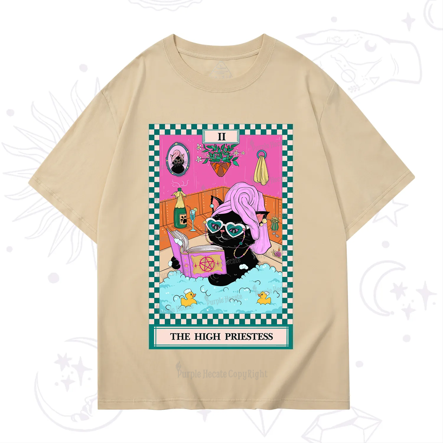 Purplehecate The Cat High Priestess's Bubble Time Tarot T-Shirt