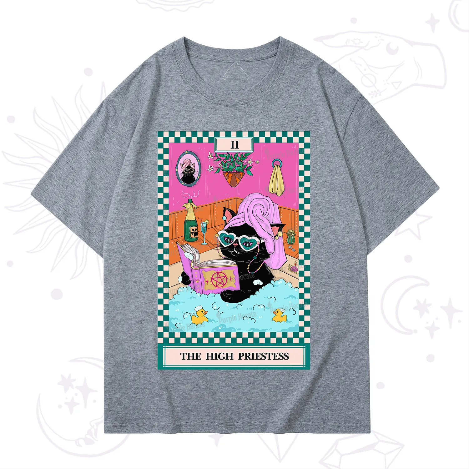 Purplehecate The Cat High Priestess's Bubble Time Tarot T-Shirt