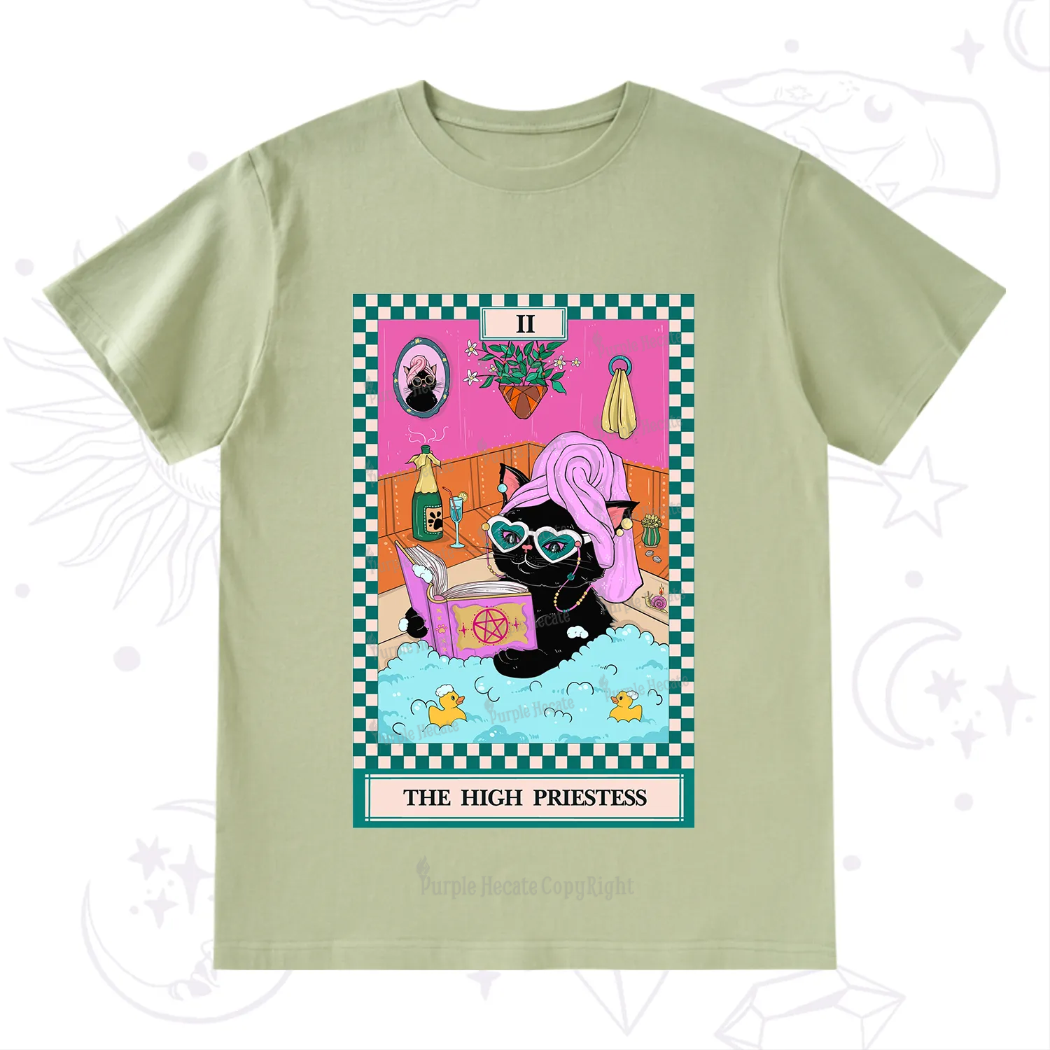 Purplehecate The Cat High Priestess's Bubble Time Tarot T-Shirt