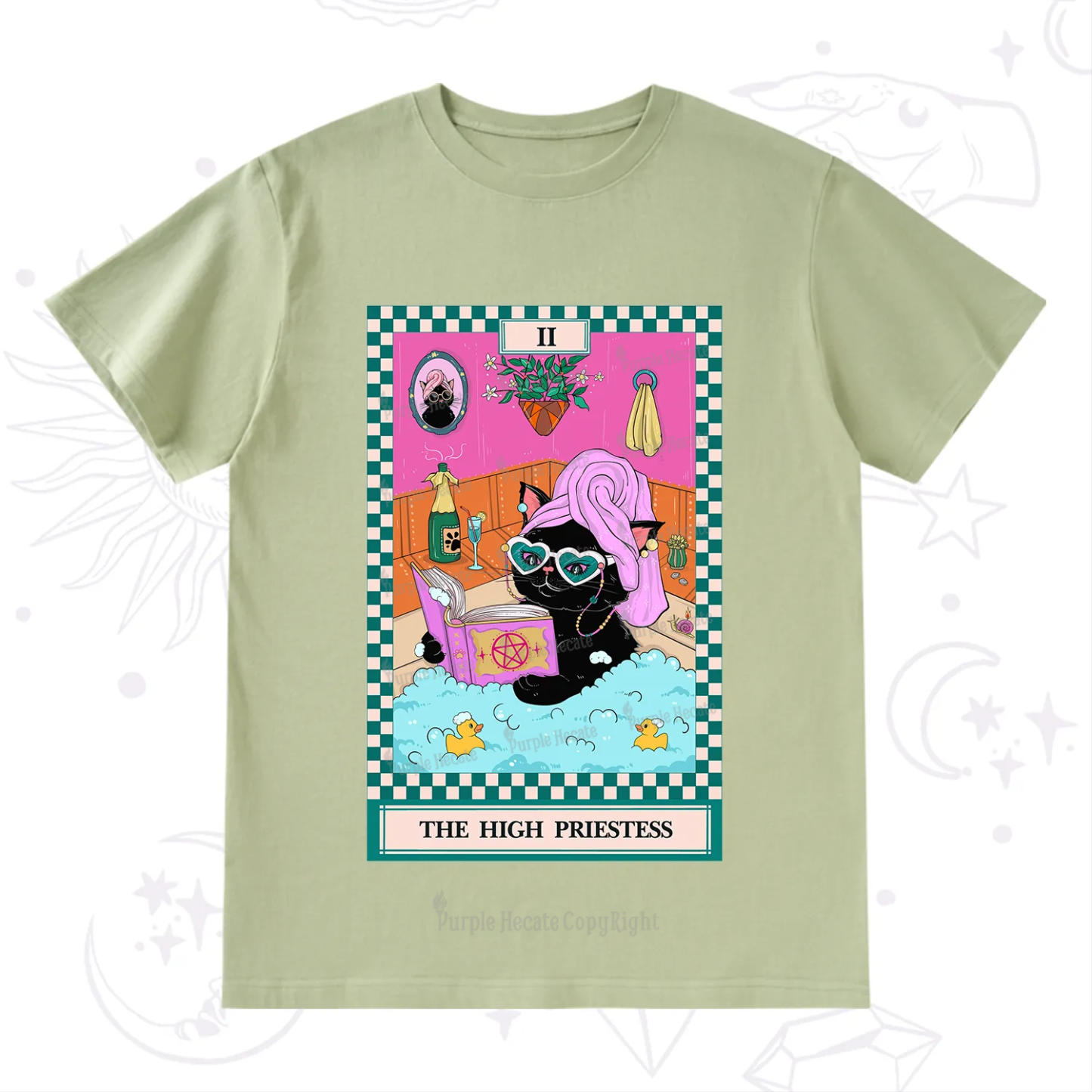 Purplehecate The Cat High Priestess's Bubble Time Tarot T-Shirt