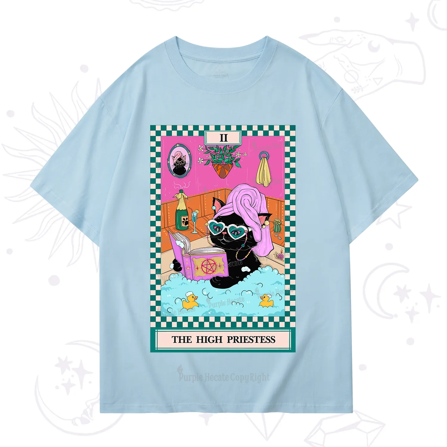 Purplehecate The Cat High Priestess's Bubble Time Tarot T-Shirt