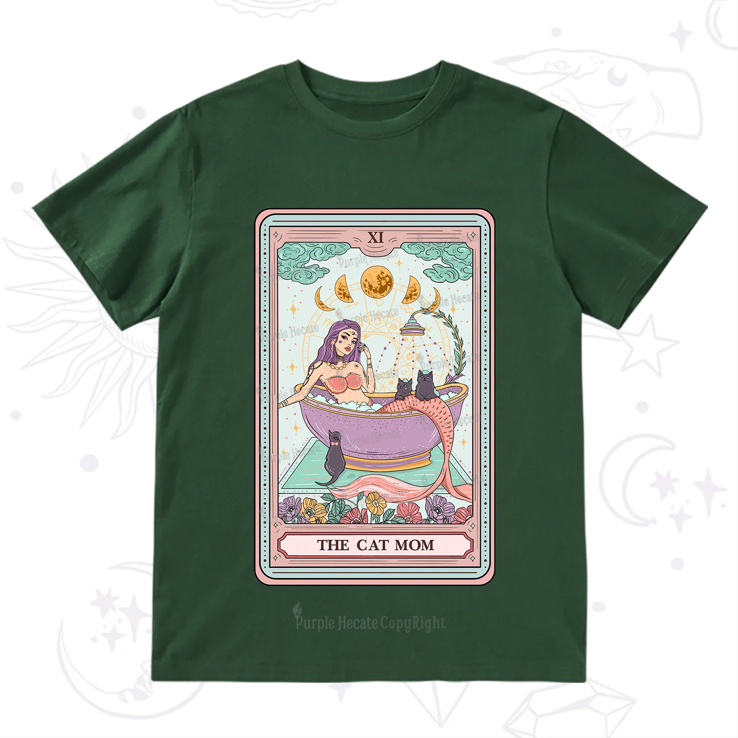 Purplehecate The Cat Mermaid Mom Tarot Card T-Shirt