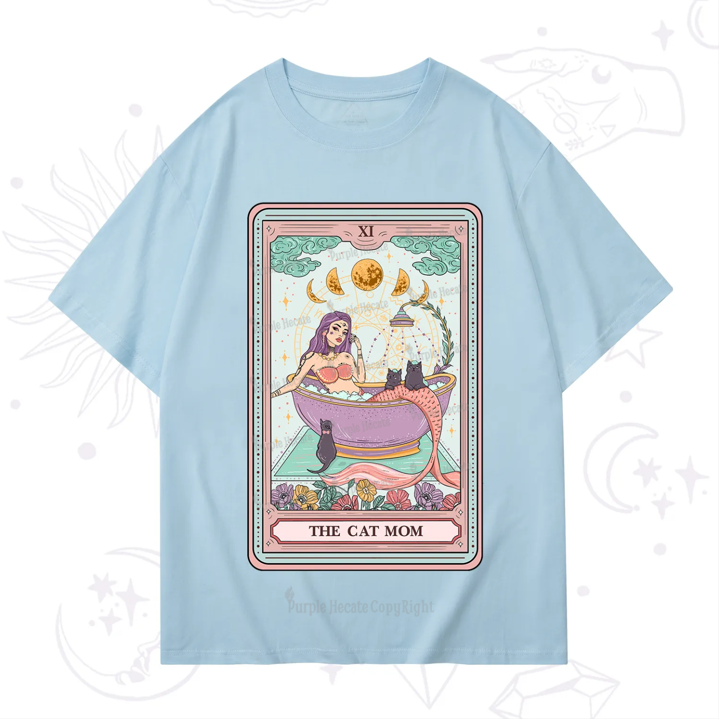 Purplehecate The Cat Mermaid Mom Tarot Card T-Shirt