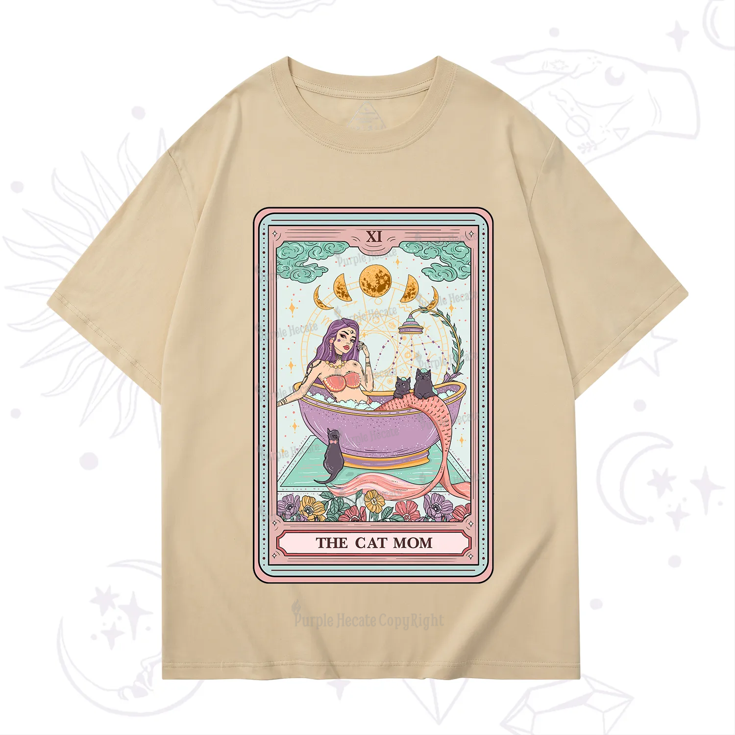 Purplehecate The Cat Mermaid Mom Tarot Card T-Shirt