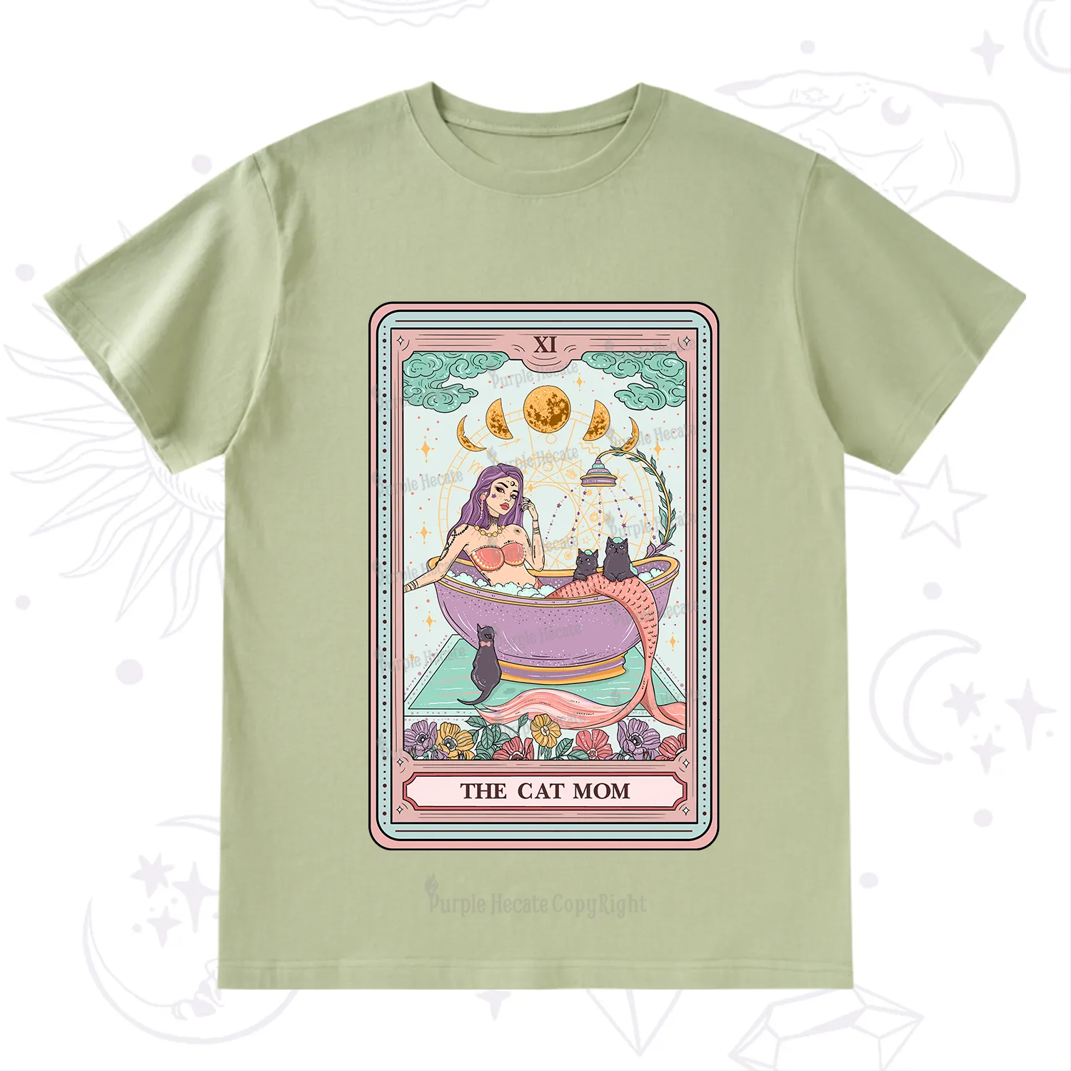 Purplehecate The Cat Mermaid Mom Tarot Card T-Shirt