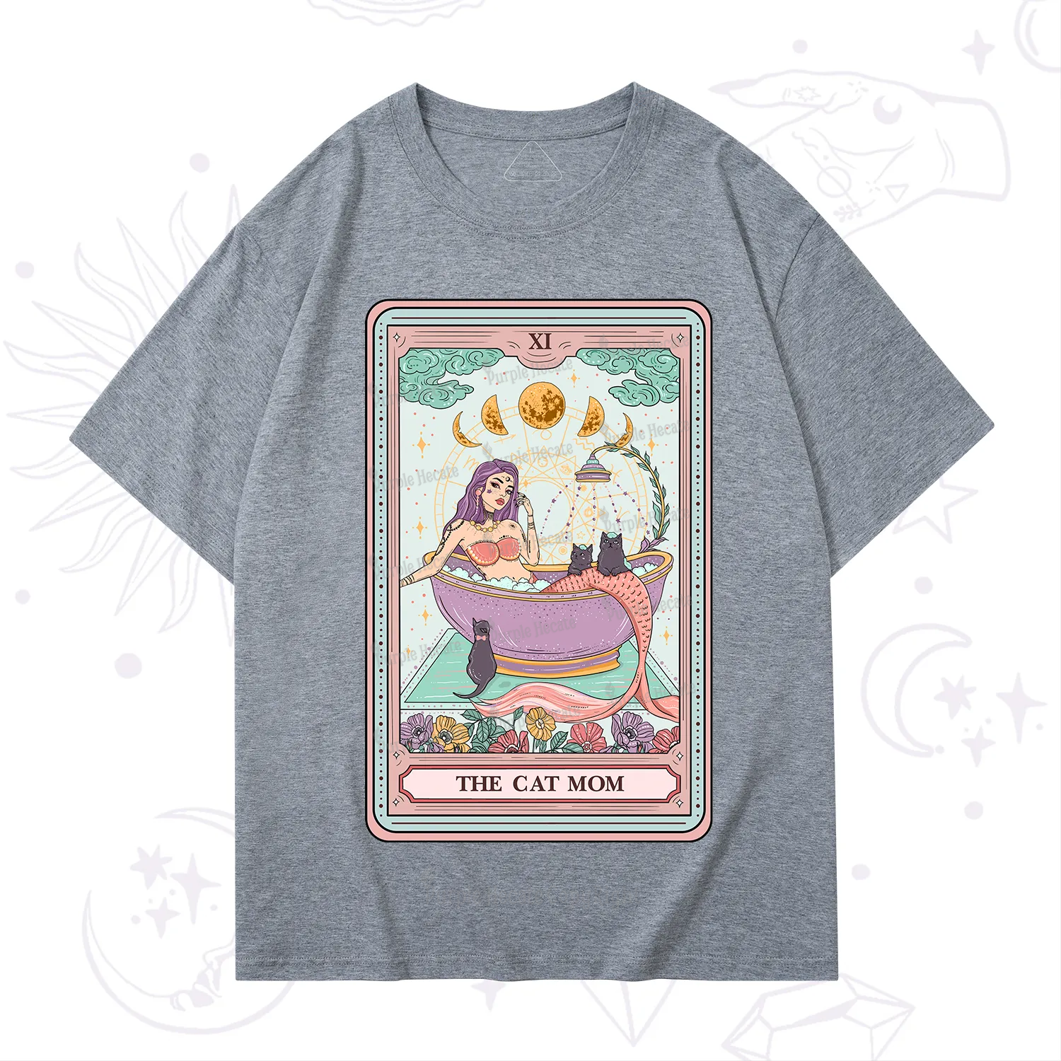 Purplehecate The Cat Mermaid Mom Tarot Card T-Shirt