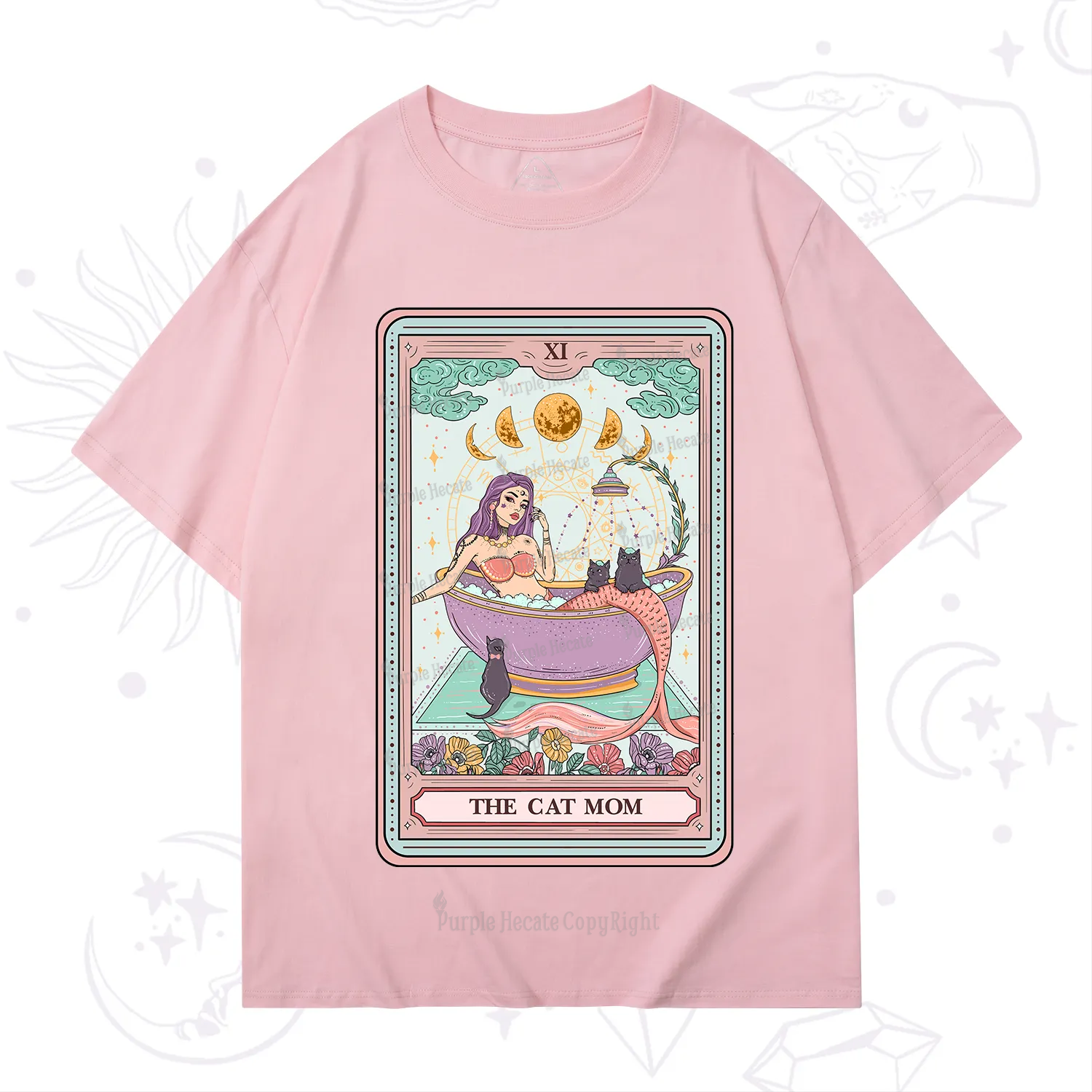 Purplehecate The Cat Mermaid Mom Tarot Card T-Shirt