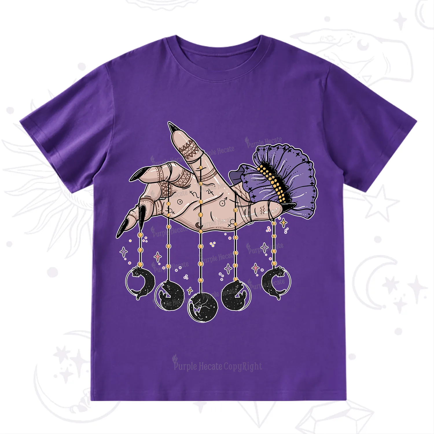 Purplehecate Feline Lunar Phases T-Shirt