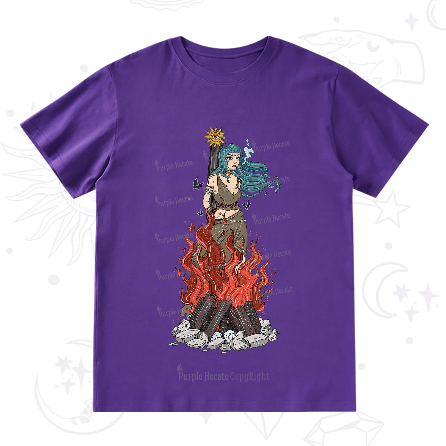 Purplehecate Witchy Woman Burned at the Stake T-Shirt