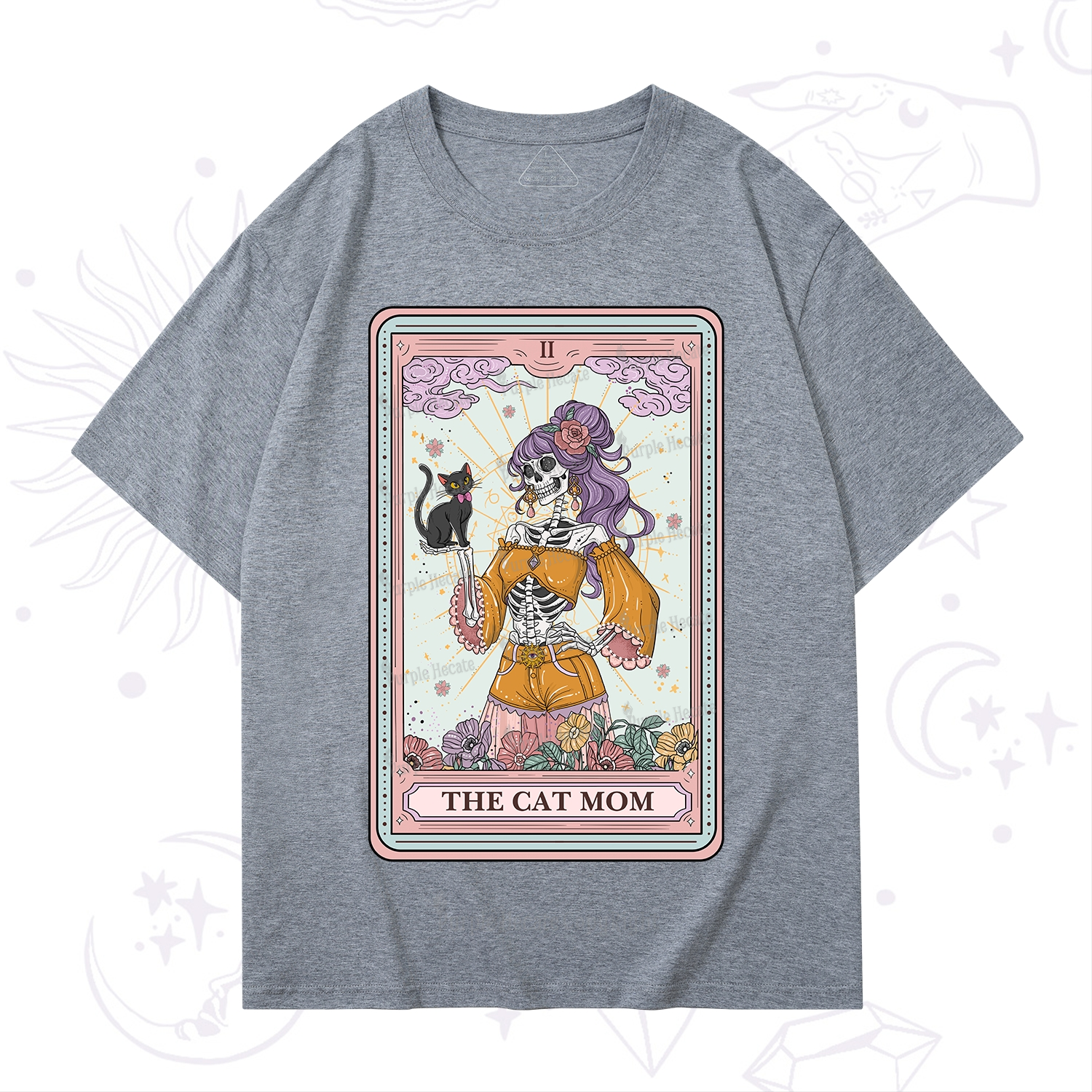 Purplehecate The Skeleton Cat Mom Tarot Card T-Shirt