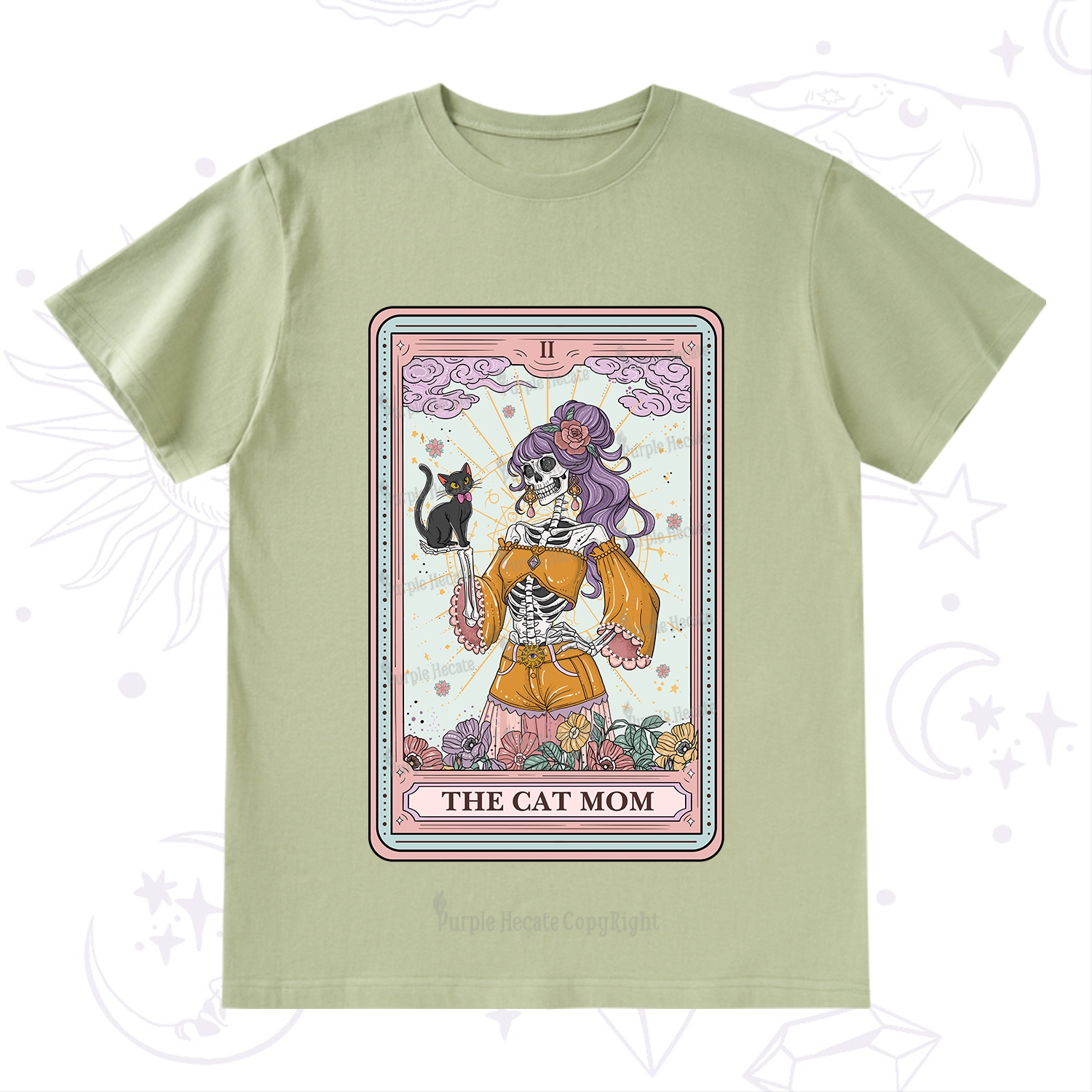 Purplehecate The Skeleton Cat Mom Tarot Card T-Shirt