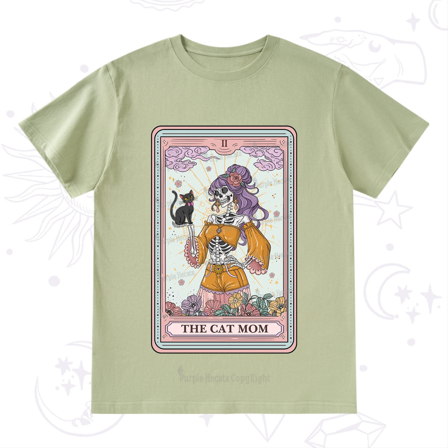 Purplehecate The Skeleton Cat Mom Tarot Card T-Shirt