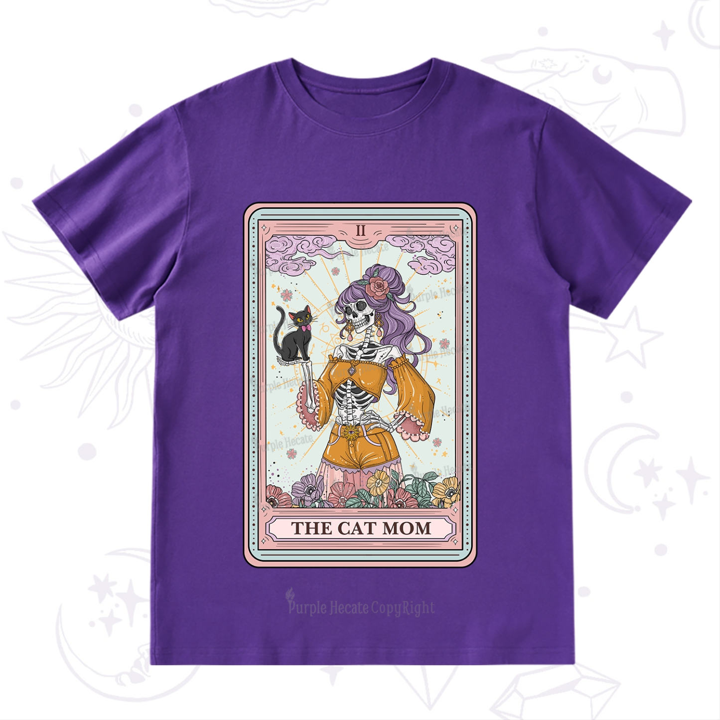 Purplehecate The Skeleton Cat Mom Tarot Card T-Shirt