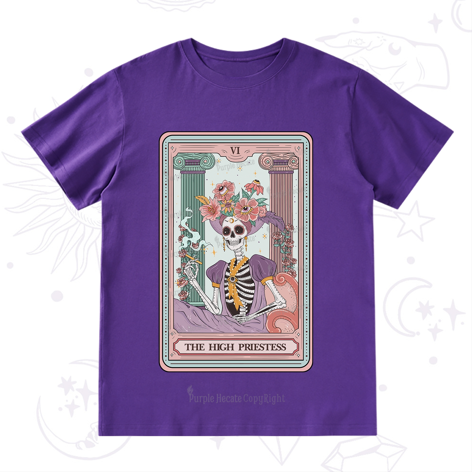 Purplehecate The High Priestess Skeleton Tarot T-Shirt
