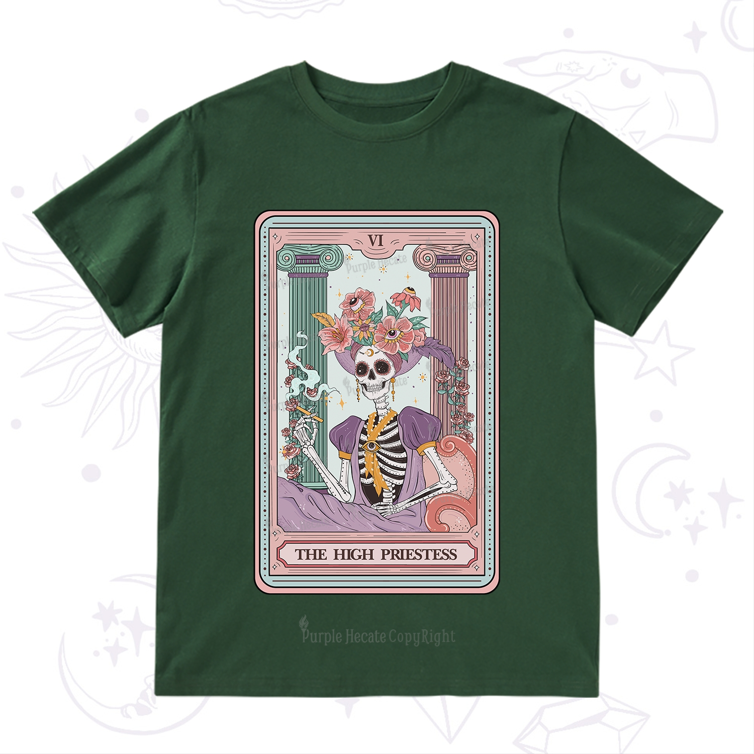 Purplehecate The High Priestess Skeleton Tarot T-Shirt
