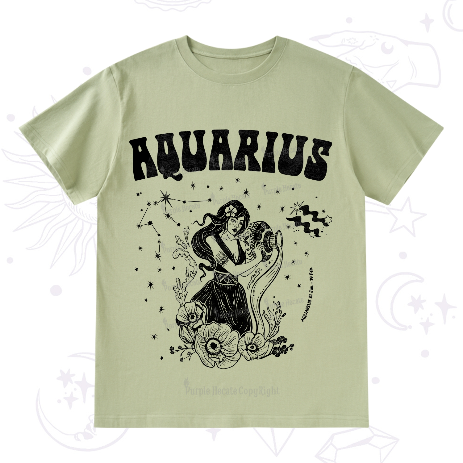Purplehecate Aquarius Zodiac Glyphs T-Shirt