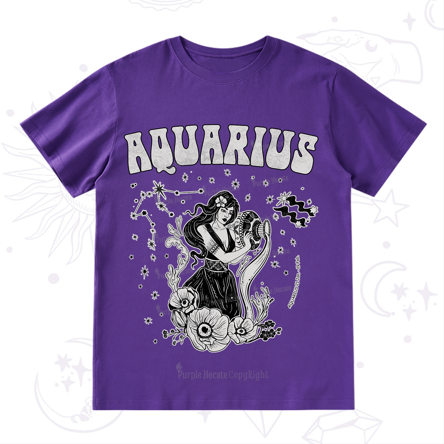Purplehecate Aquarius Zodiac Glyphs T-Shirt