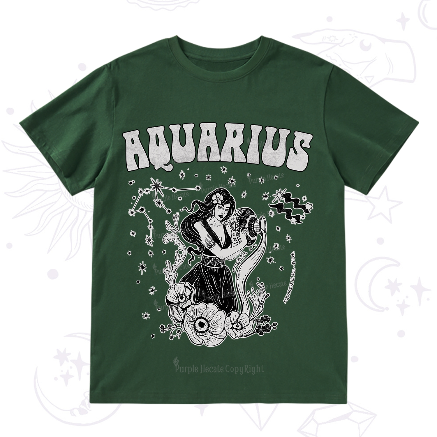 Purplehecate Aquarius Zodiac Glyphs T-Shirt