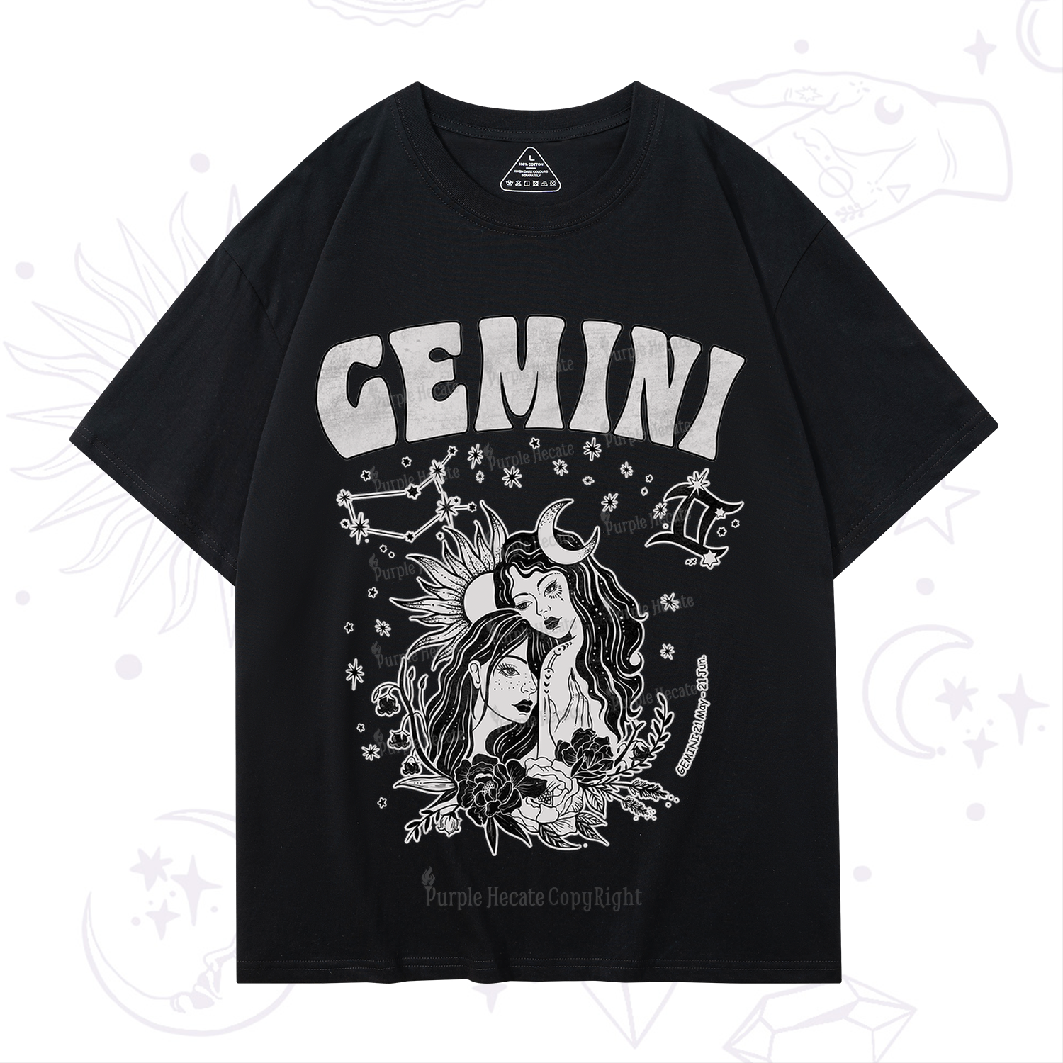 Purplehecate Gemini Zodiac Glyphs  T-Shirt