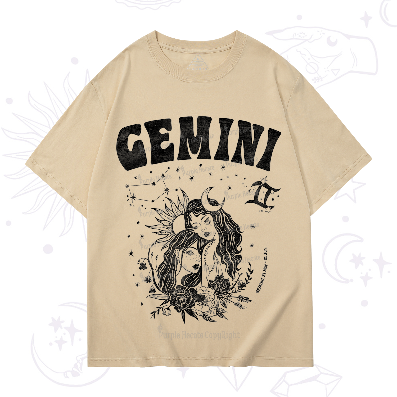Purplehecate Gemini Zodiac Glyphs  T-Shirt