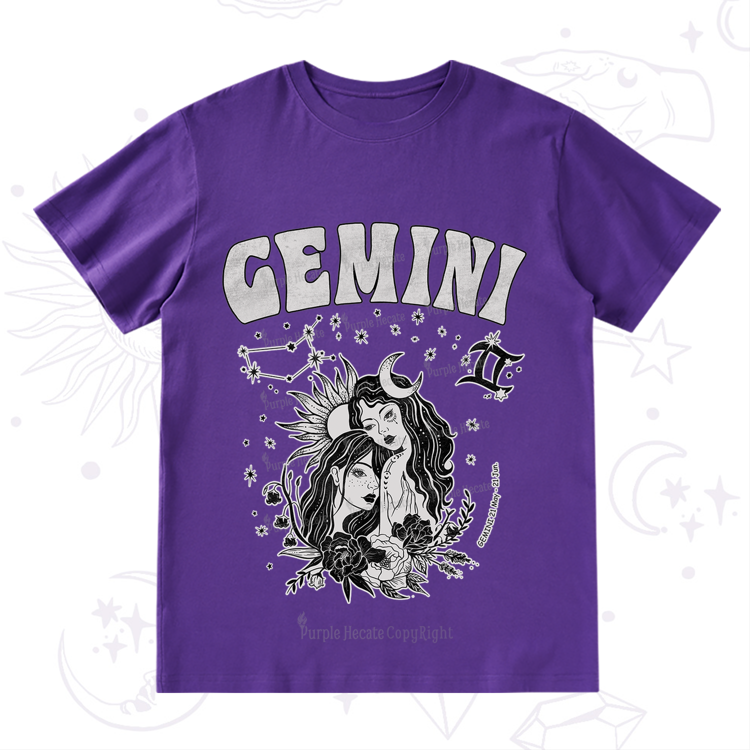 Purplehecate Gemini Zodiac Glyphs  T-Shirt