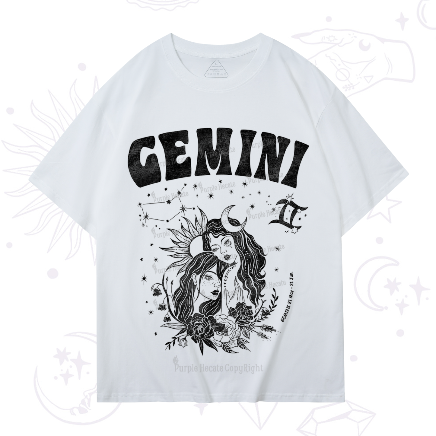 Purplehecate Gemini Zodiac Glyphs  T-Shirt