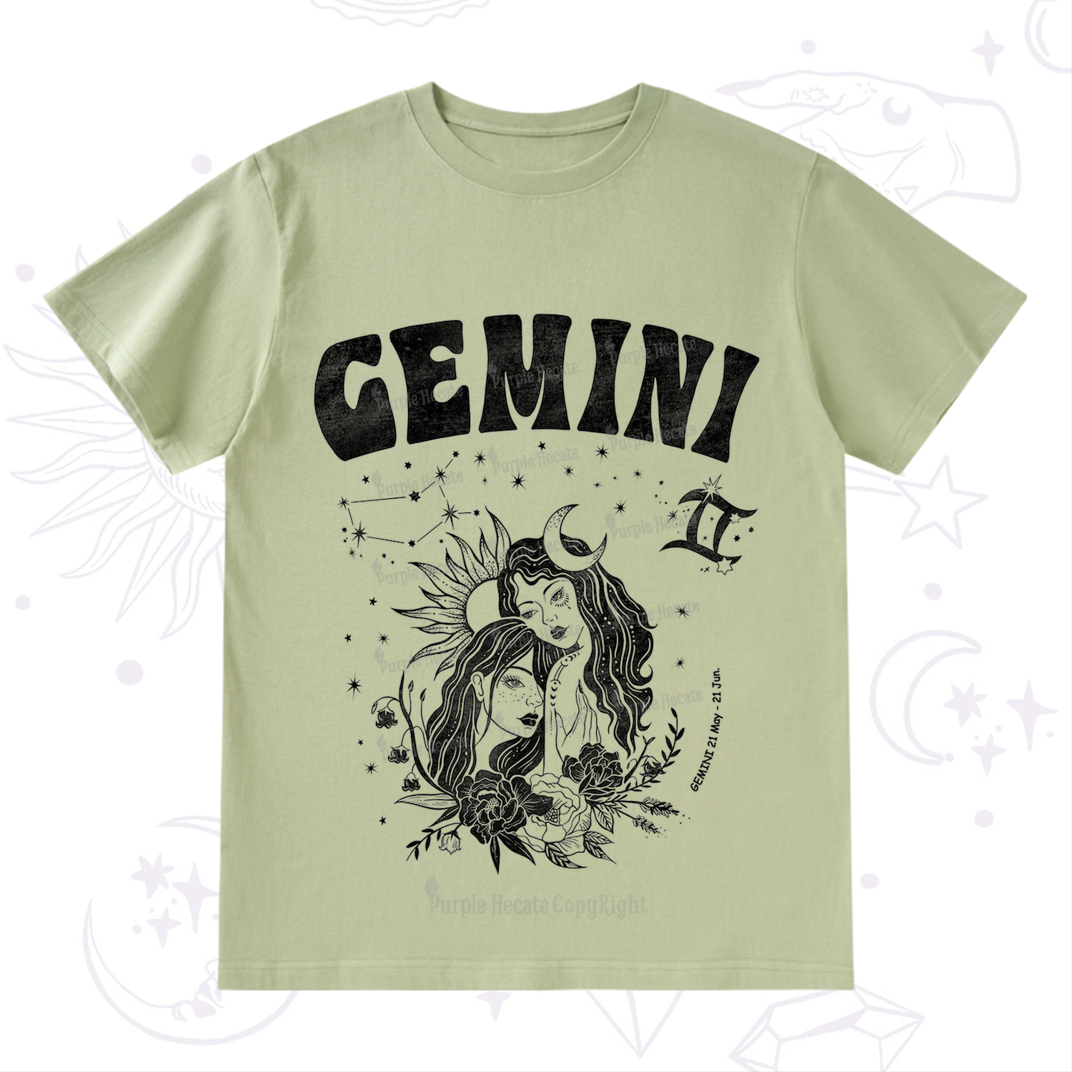 Purplehecate Gemini Zodiac Glyphs  T-Shirt