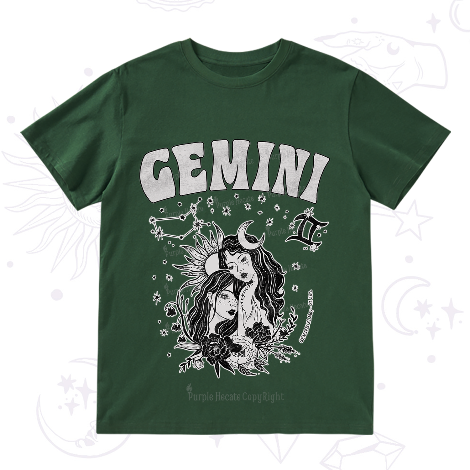 Purplehecate Gemini Zodiac Glyphs  T-Shirt