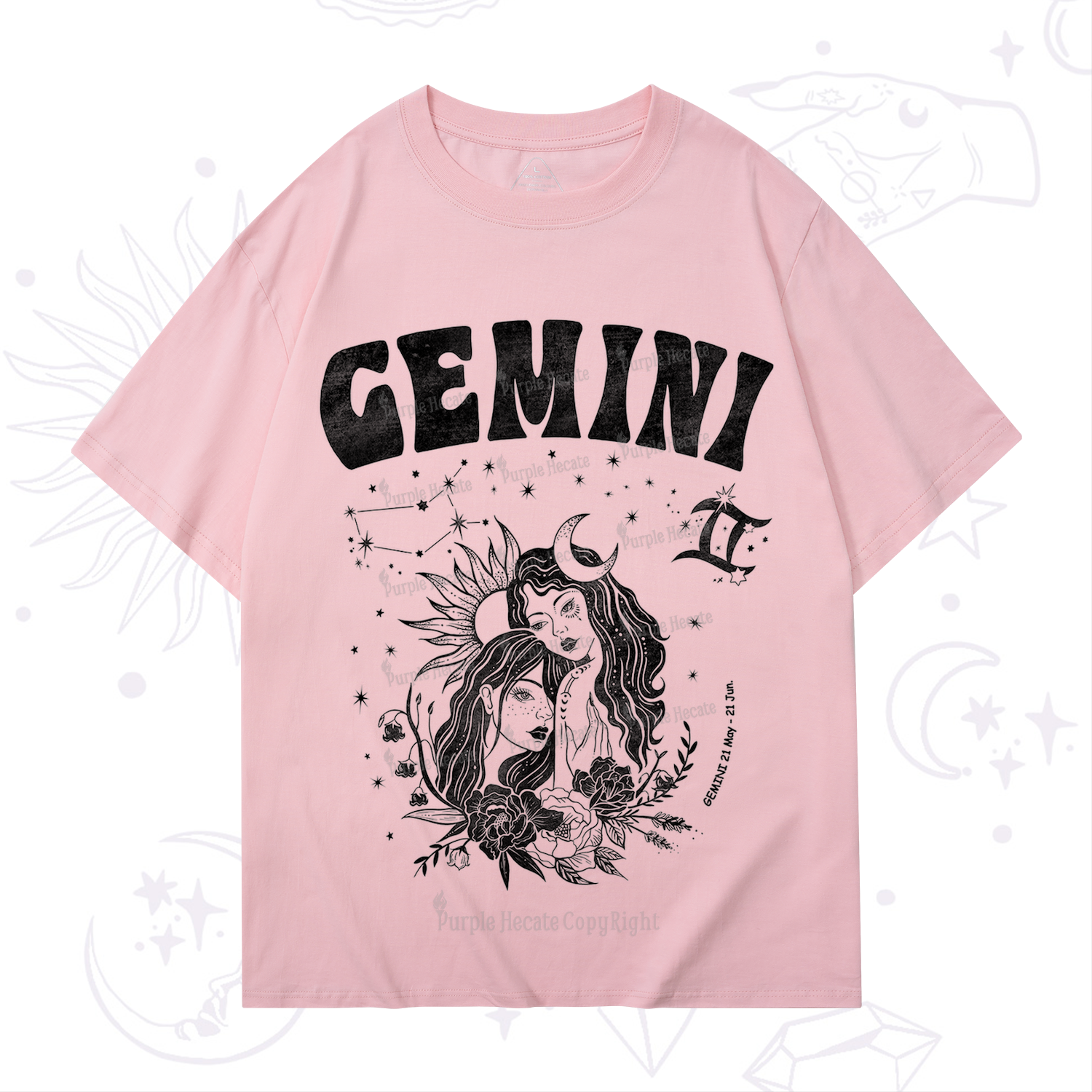 Purplehecate Gemini Zodiac Glyphs  T-Shirt