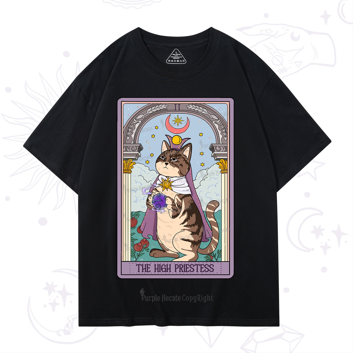 Purplehecate The High Priestess Cat Tarot T-Shirt