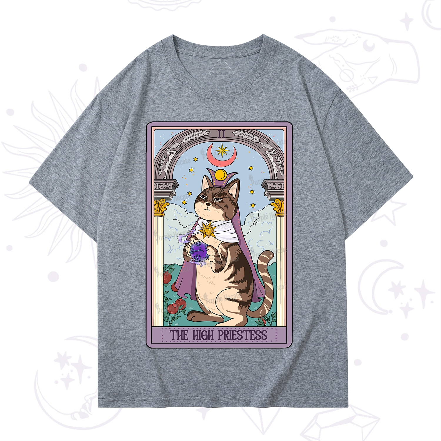 Purplehecate The High Priestess Cat Tarot T-Shirt