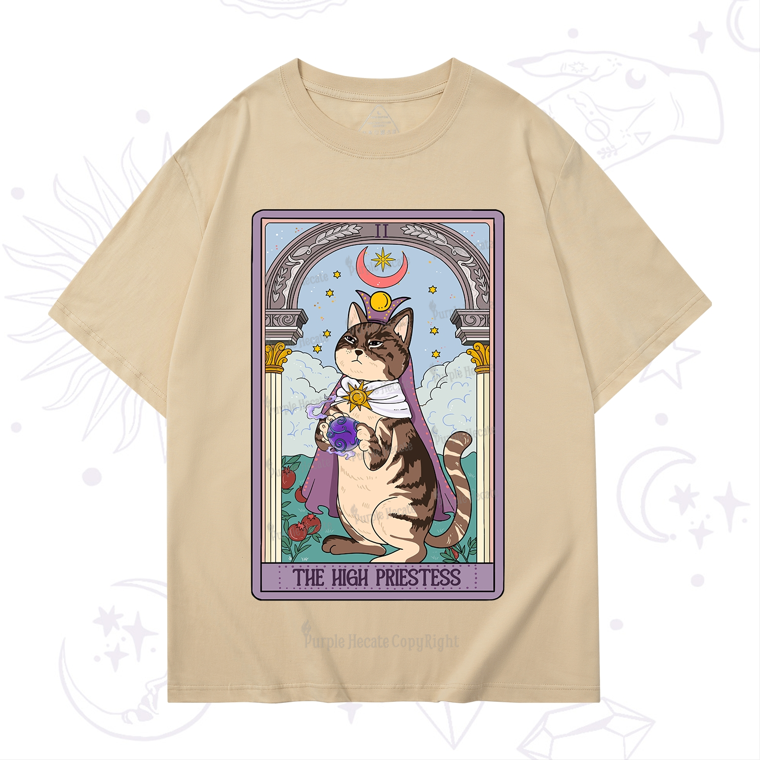 Purplehecate The High Priestess Cat Tarot T-Shirt