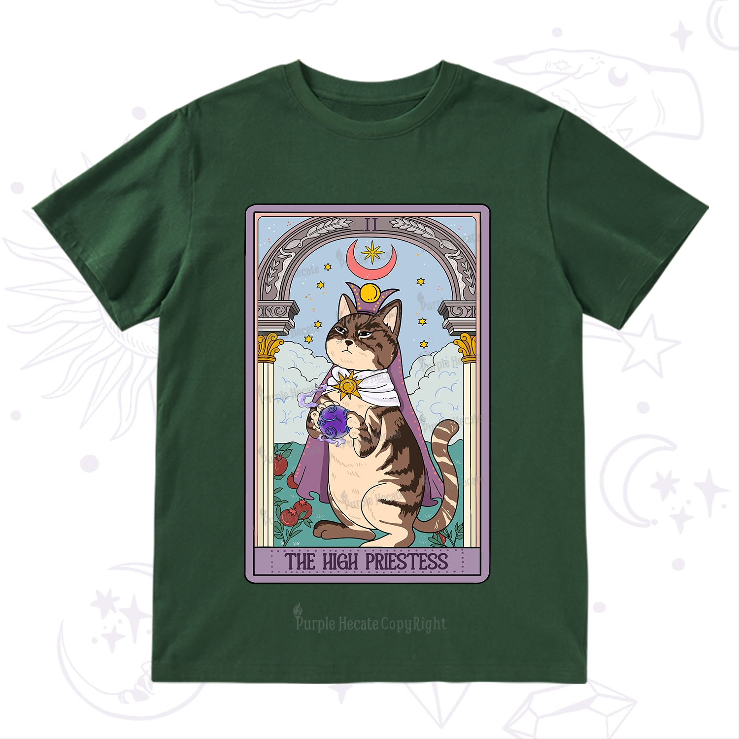 Purplehecate The High Priestess Cat Tarot T-Shirt