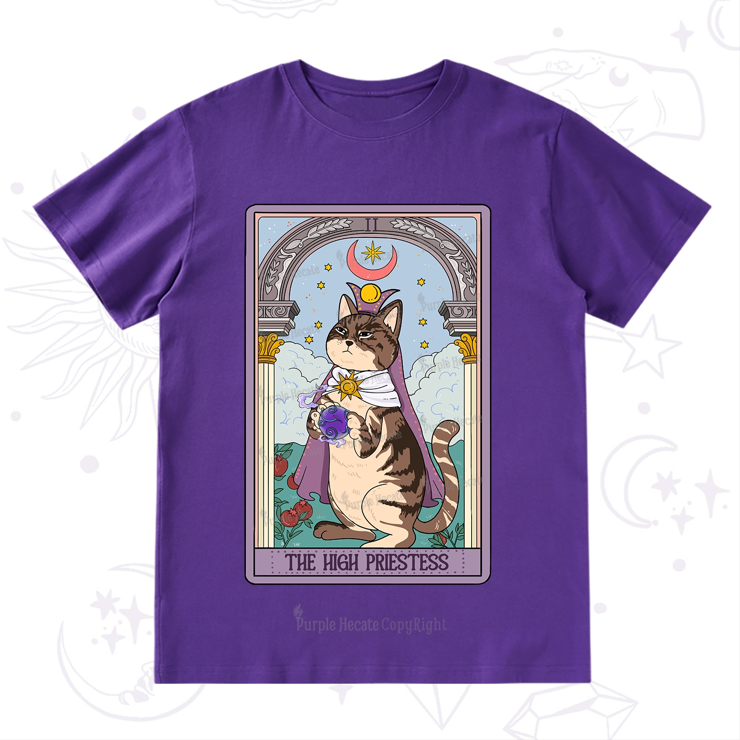 Purplehecate The High Priestess Cat Tarot T-Shirt