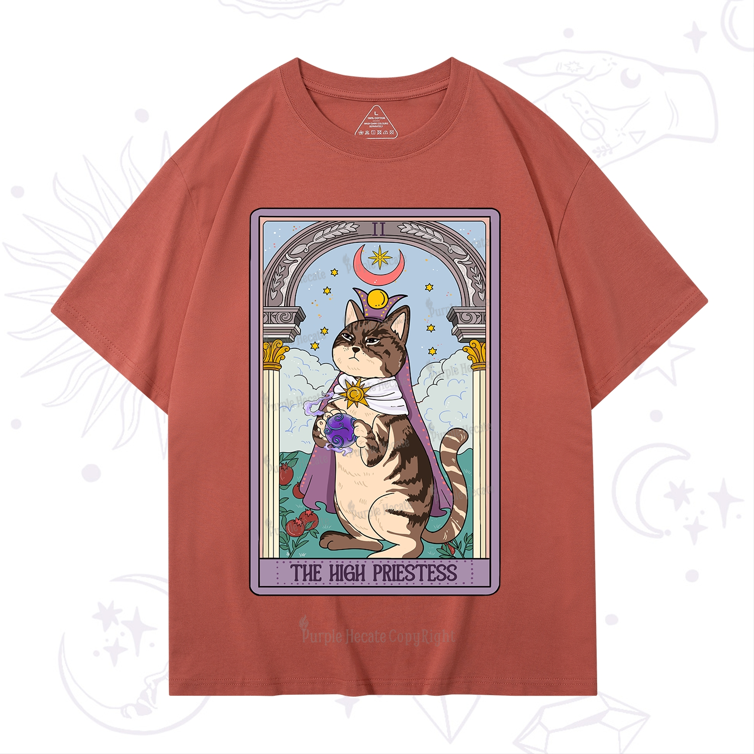 Purplehecate The High Priestess Cat Tarot T-Shirt
