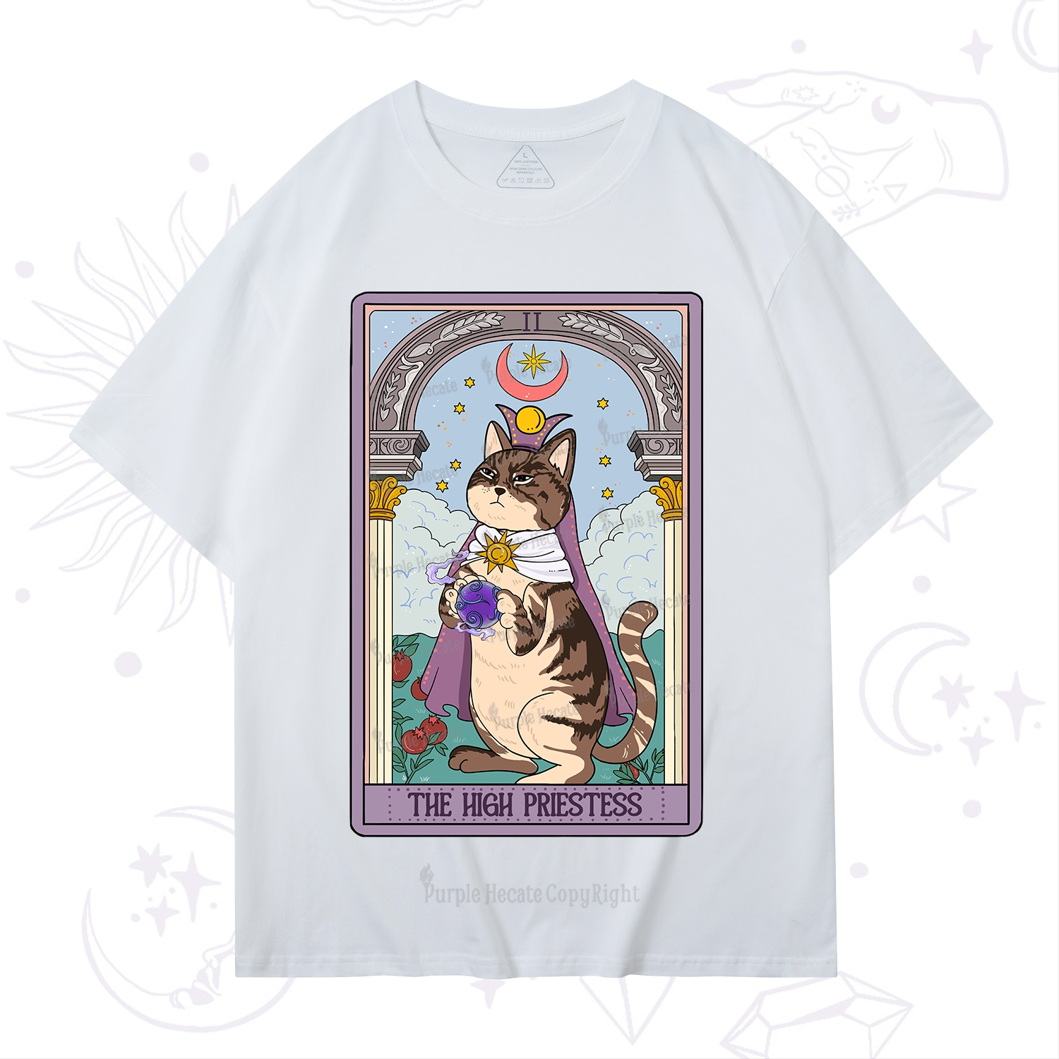 Purplehecate The High Priestess Cat Tarot T-Shirt