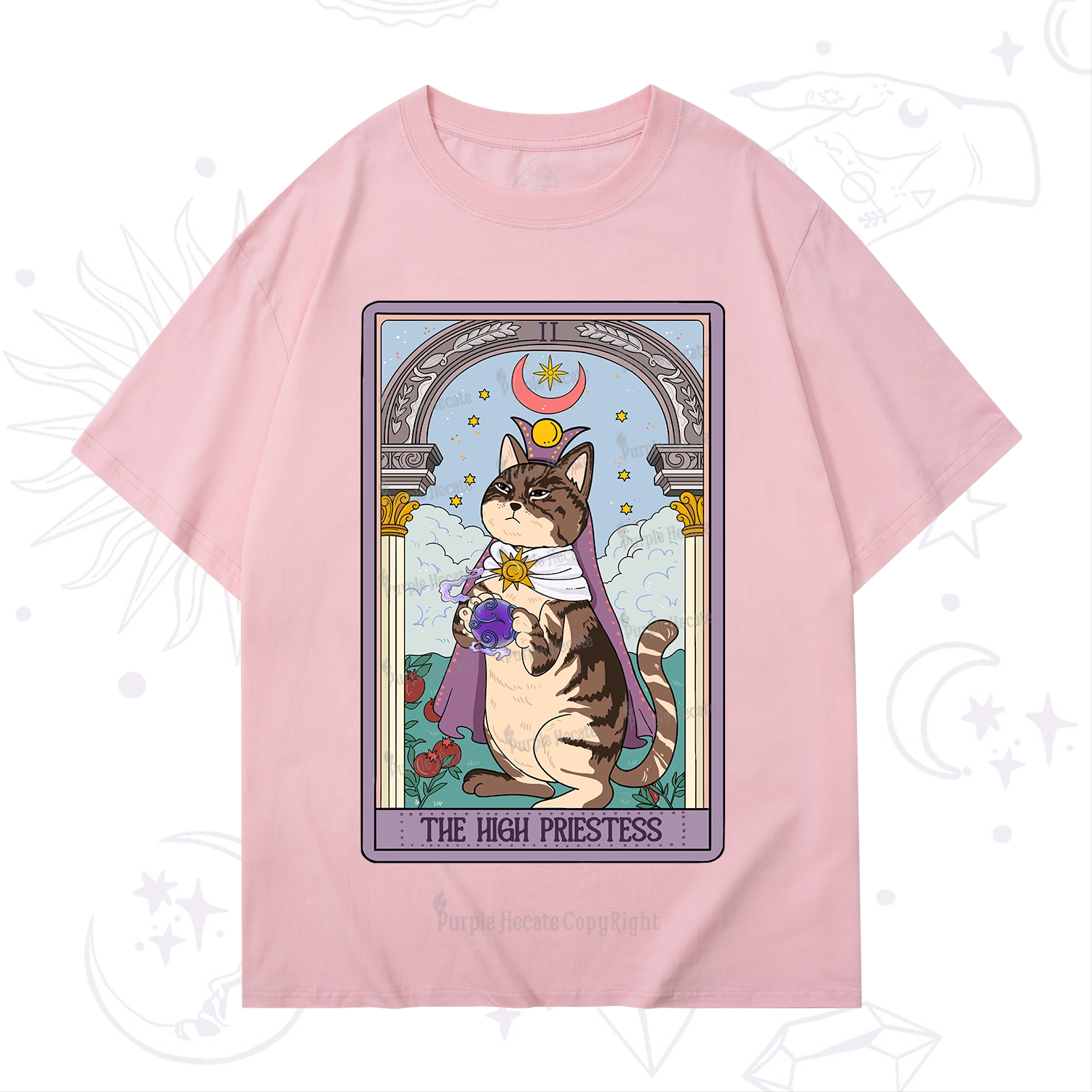 Purplehecate The High Priestess Cat Tarot T-Shirt