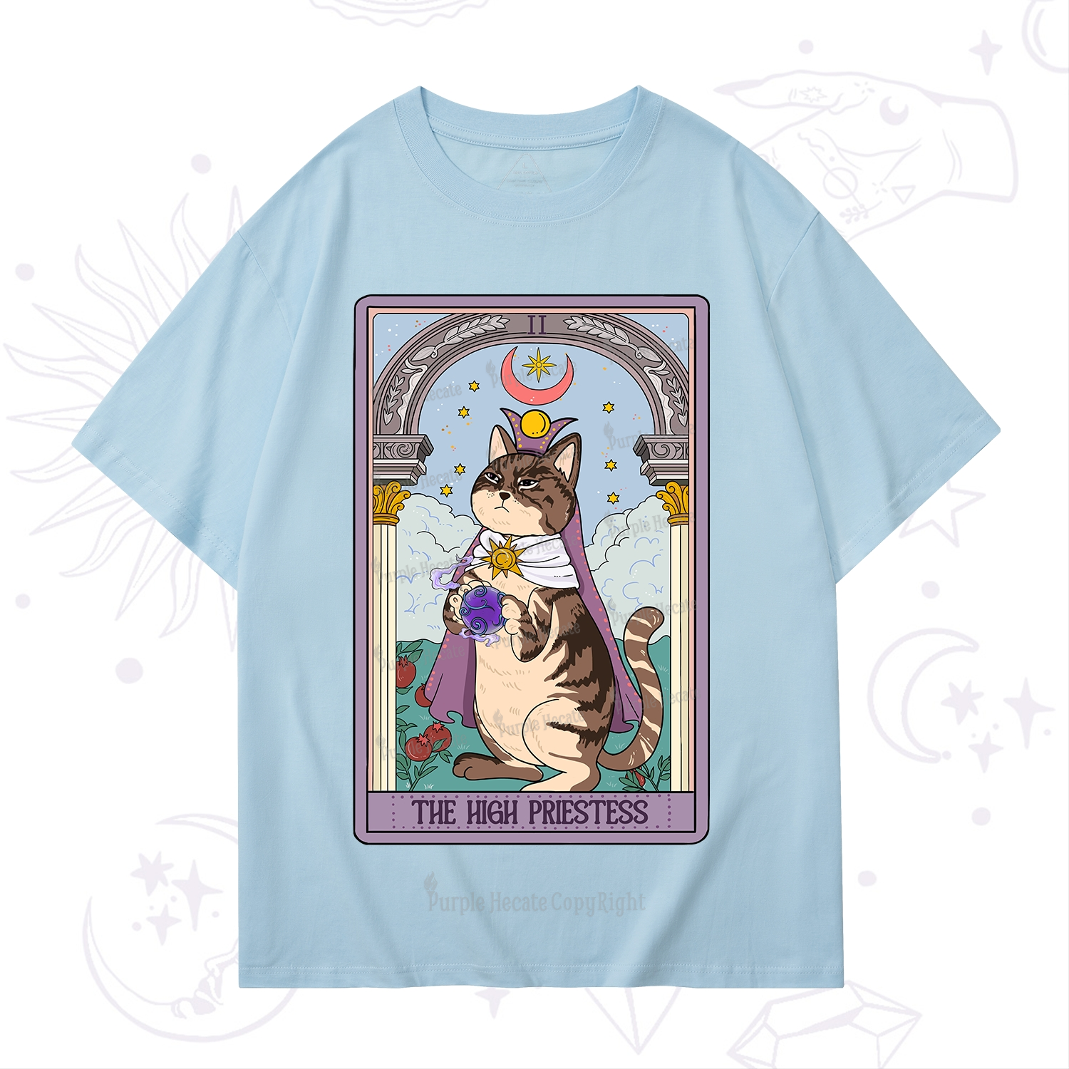 Purplehecate The High Priestess Cat Tarot T-Shirt