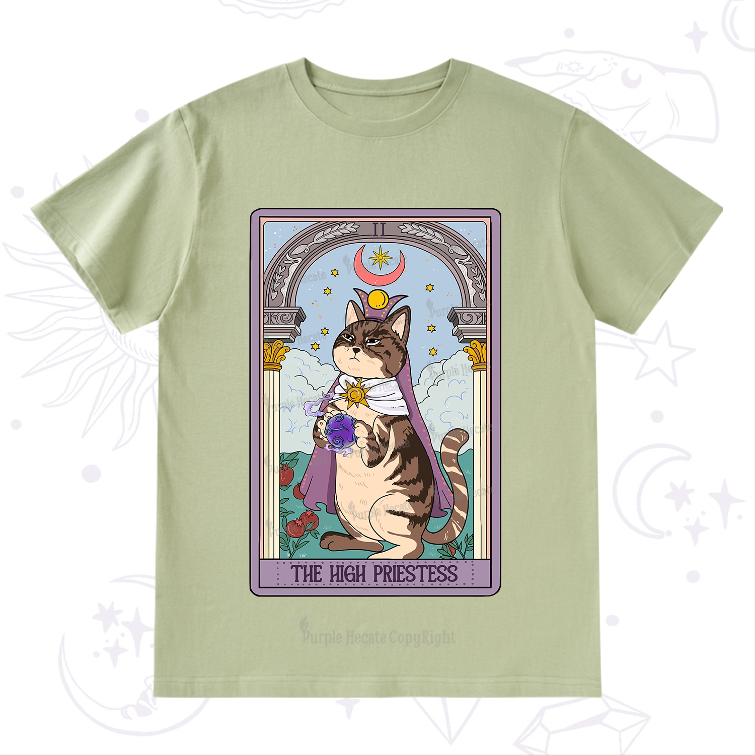 Purplehecate The High Priestess Cat Tarot T-Shirt