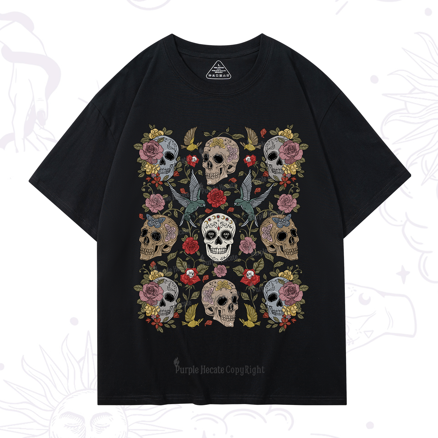 Purplehecate Skull Floral T-Shirt