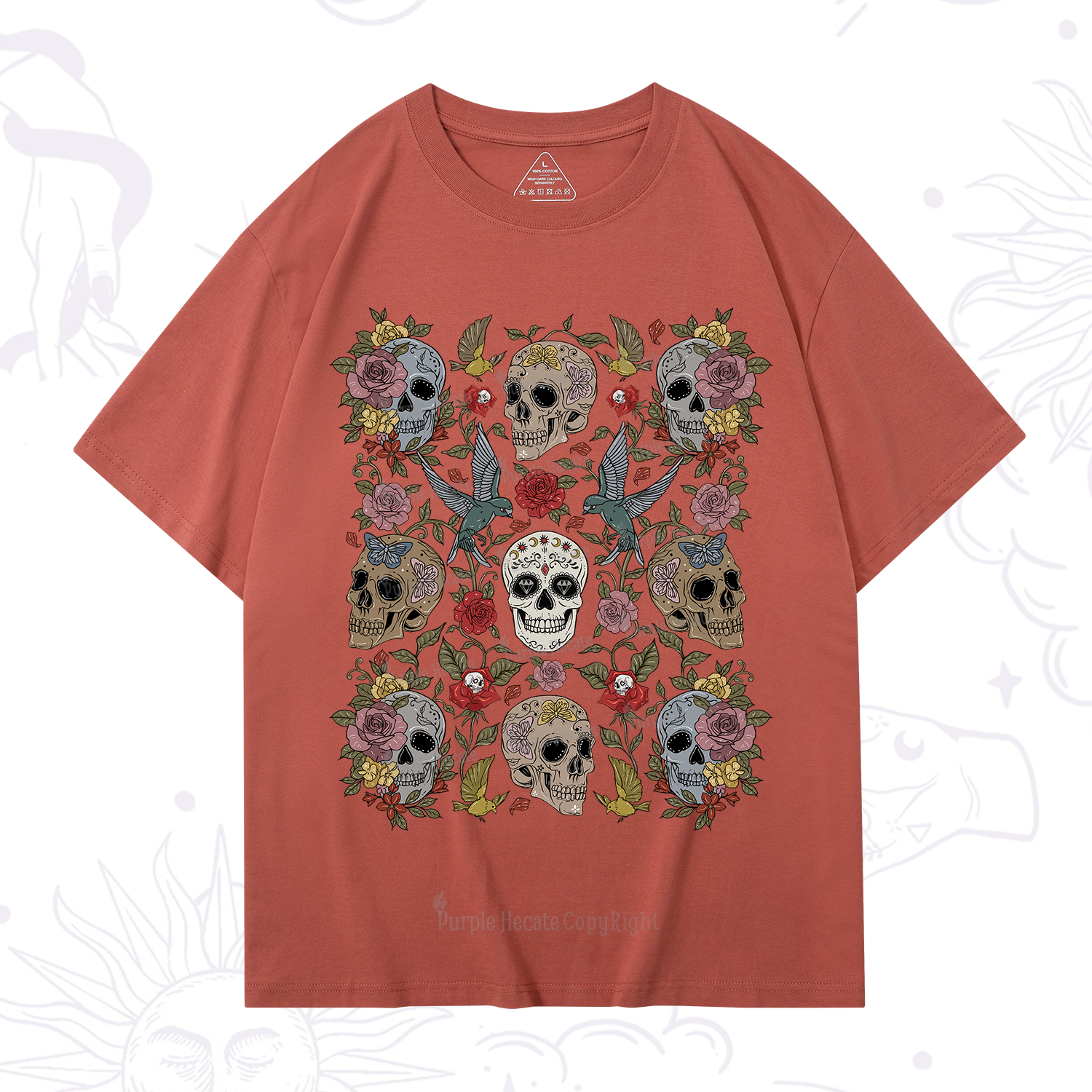 Purplehecate Skull Floral T-Shirt