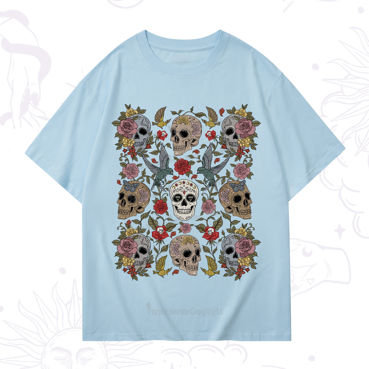 Purplehecate Skull Floral T-Shirt