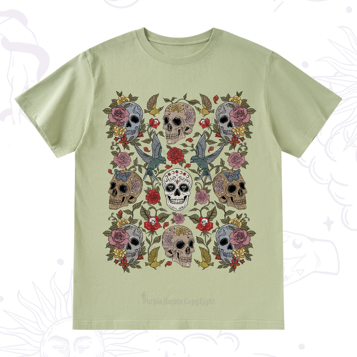 Purplehecate Skull Floral T-Shirt