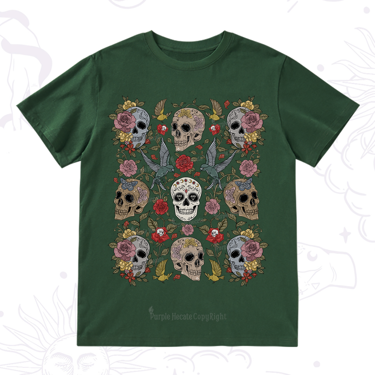 Purplehecate Skull Floral T-Shirt