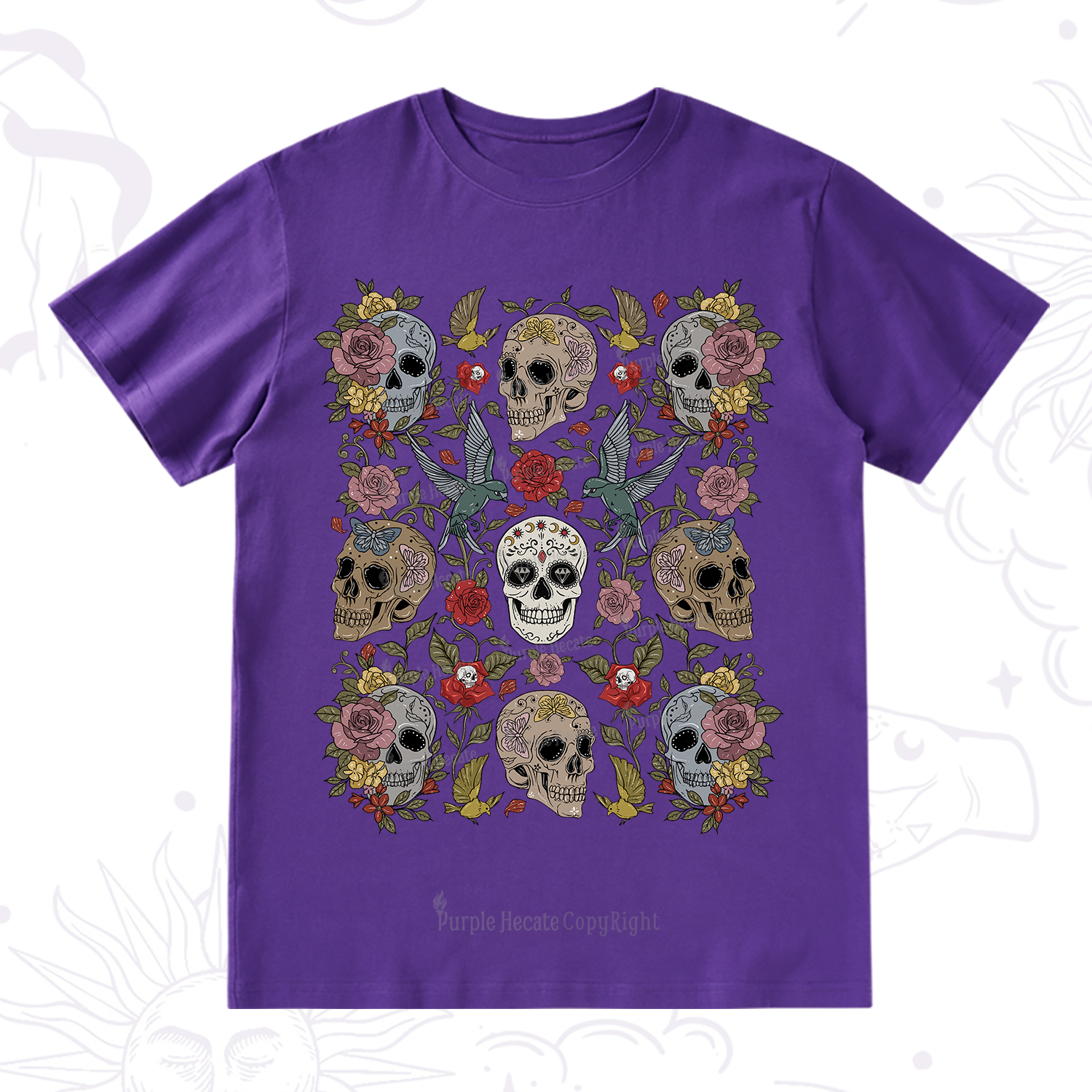 Purplehecate Skull Floral T-Shirt