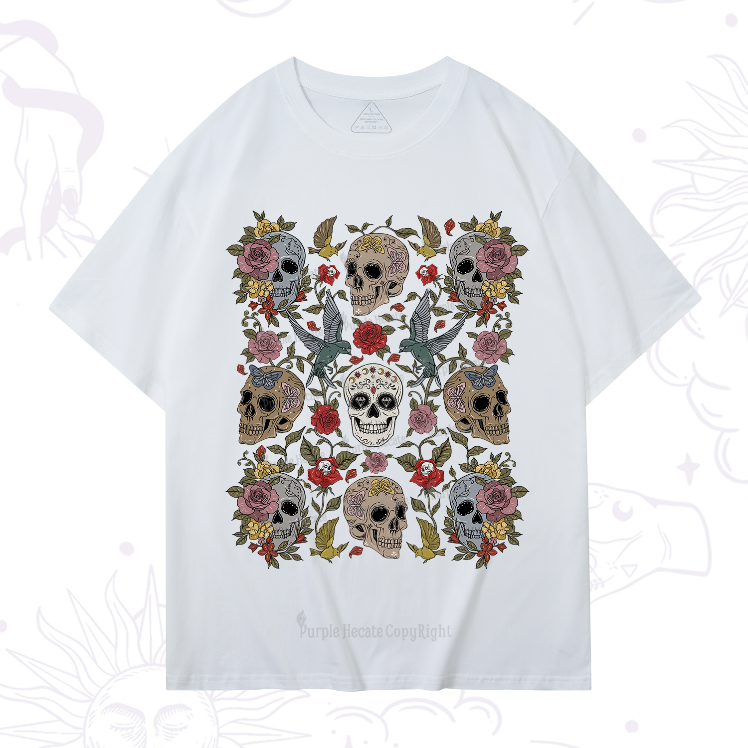 Purplehecate Skull Floral T-Shirt