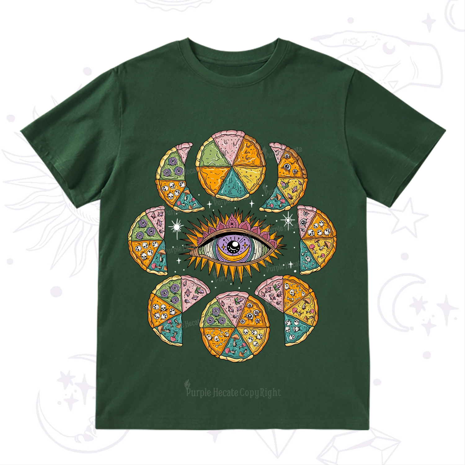 Purplehecate Moon Phase Pizza T-Shirt