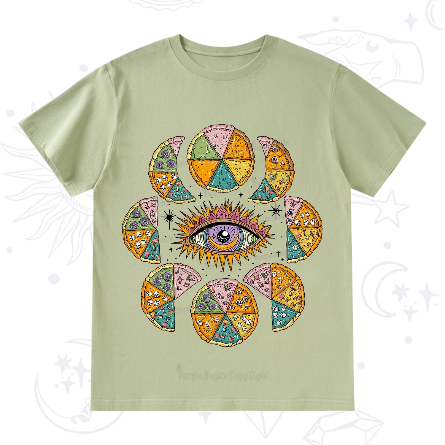 Purplehecate Moon Phase Pizza T-Shirt
