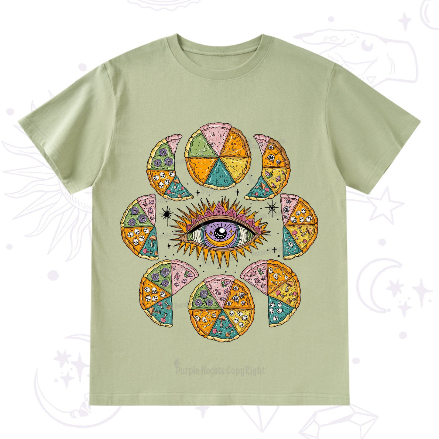 Purplehecate Moon Phase Pizza T-Shirt