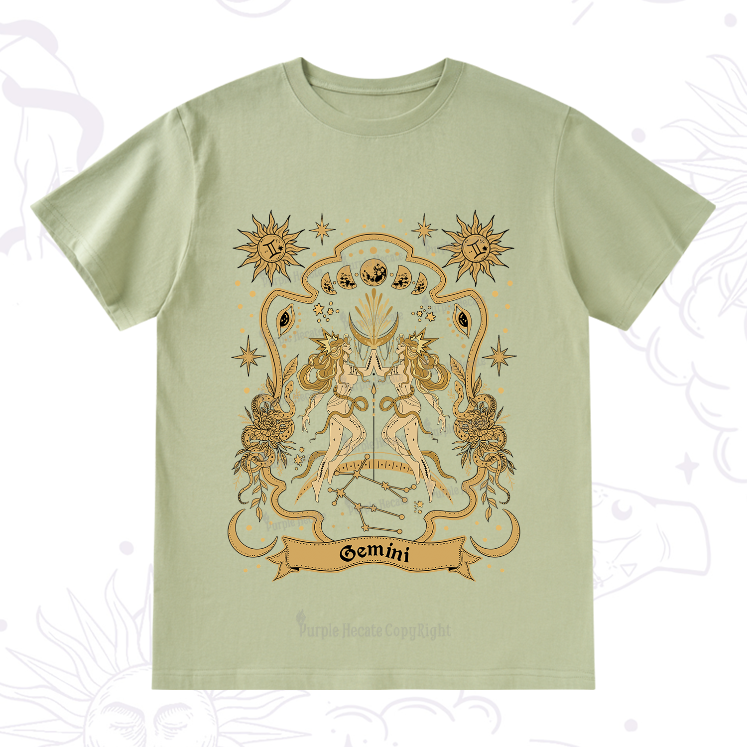 Purplehecate Gemini' Astral Mirage Zodiac T-Shirt